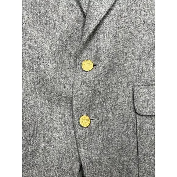 Vintage American Trend Tweed Sports Blazer Mens 42R Gray Preppy Gold Buttons